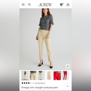 New  J. Crew  Vintage slim-straight corduroy pant